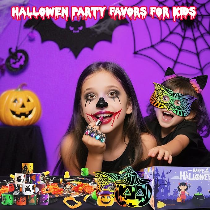 264 PCS Halloween Party Favors for Kids, Halloween Toys Bulk With Light Up Toys, Halloween Prizes, Treats Non Candy, Goodie Bag Stuffers, Treasure Box Toys for Classroom