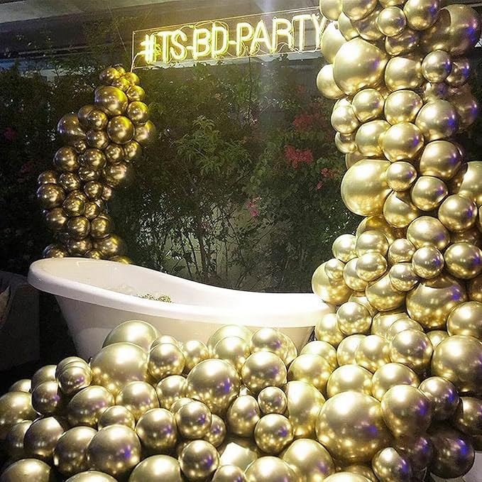 PartyWoo Metallic Gold Balloons 50pcs 5 Inch Small Mini Chrome Gold Latex Balloons for Graduation Baby Shower Gender Reveal Wedding Bachelorette New Year Birthday Party Decorations Gold-G101