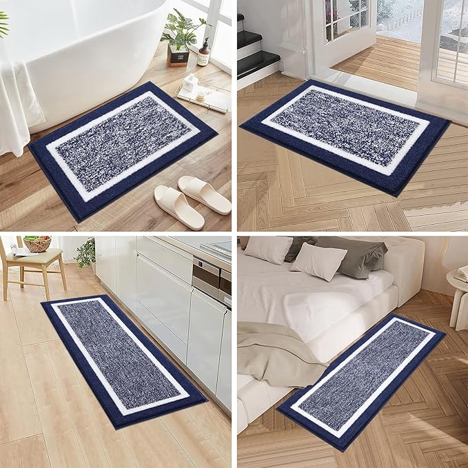 Pauwer Bathroom Sets, Non Slip Bath Mats, Absorbent Shower Rugs for Bathroom Floor, Tub and Shower, Navy