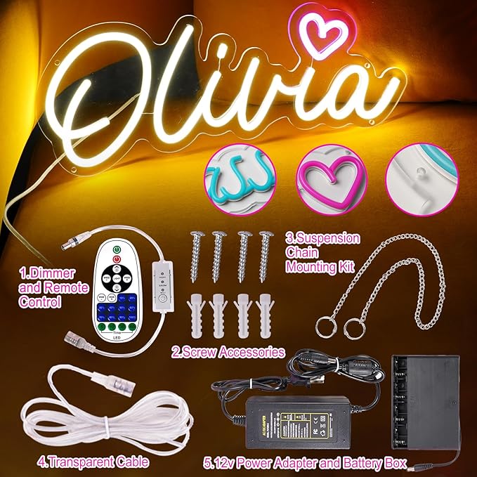 Custom Neon Signs, LED Neon Sign Customizable for Room Wall Decor, Personalized Neon Name Sign for Girl Boy, Personalized Birthday Party Wedding Christmas Decoration Bar Shop Name Gift (Pink)
