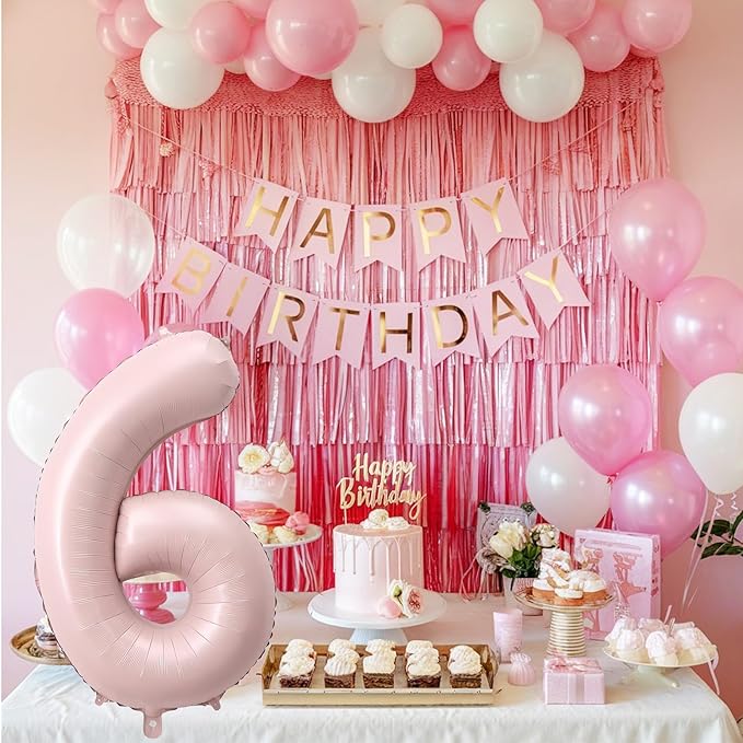 Light Pink Number Balloon 6, 40 Inch Large Self Inflating 6 Foil Number Balloons 0-9, Blush Pastel Pink Digital 6 Helium Balloon for Girls Women 6th Birthday Party Graduation Anniversary Decorations