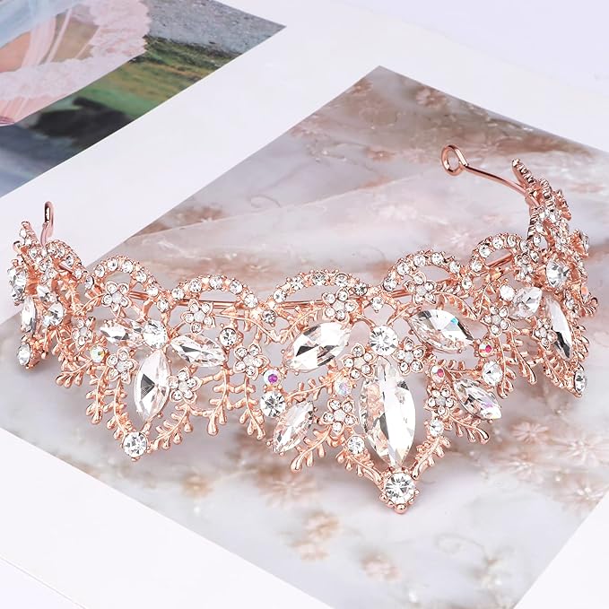 Rose Gold Tiara Wedding Tiaras and Crowns for Women Rhinestone Queen Tiara for Women Princess Crown Birthday Tiara Headbands for Wedding Prom Bridal Party Halloween Costume Christmas