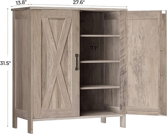 Farmhouse Shoe Cabinet with 2 Barn Doors & Wood Legs, 5-Tier Shoe Storage Cabinet with 3 Adjustable Shelves, Tall Shoe Rack Organizer for Closet, Shoe Organizer for Entryway, Hallway, Greige