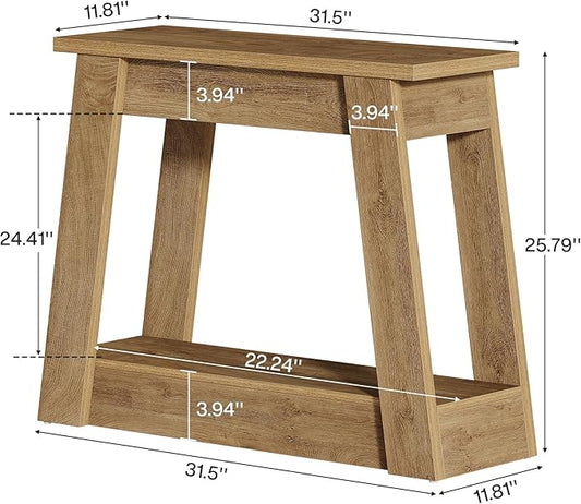Tribesigns Wood End Table, Small Side Table with 2 Storage Shelves, Rustic Accent Narrow Nightstand for Living Room, Bedroom (1, Light Brown)