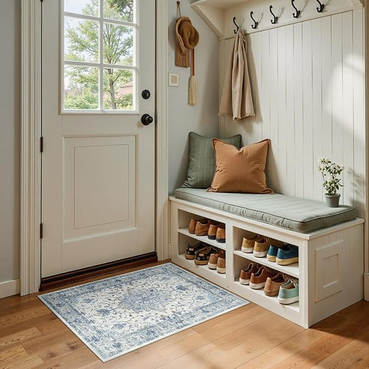 Area Rugs 2'x3' Kitchen Rugs Entry Rug Small Rugs for Entryway Kitchen Bathroom Door Mat Indoor Entrance,Washable Non Slip, Light Blue Navy Beige Gray White