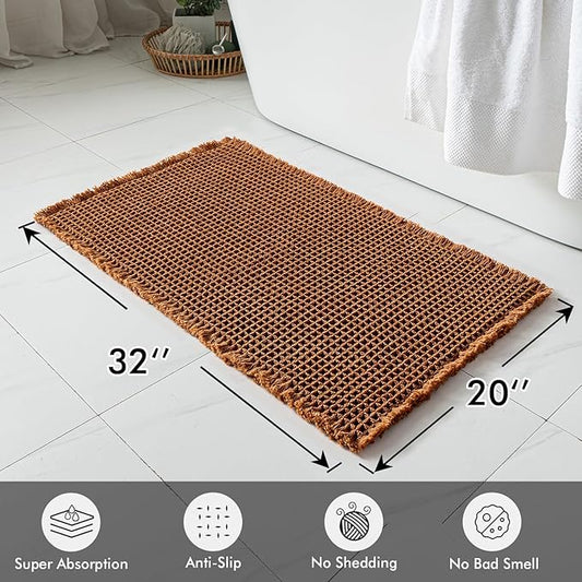MIULEE Set of 2 Waffle Bathroom Rugs, Fall Boho Bath Rugs Non Slip Washable, Super Absorbent Bath Mats, Ultra Soft Rubber Backed Shower Mats for Bathroom Floor, Tub and Shower, Terracotta, 20x32 Inch