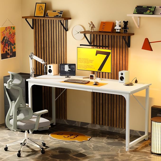 PRAISUN 63 X 24 Inch Office Computer Desk with Power Outlets and USB-C Port, Larger and Longer Gaming Desk, for Home Office, Study, Writing Work from Home Table, Metal Frame, Rustic Brown