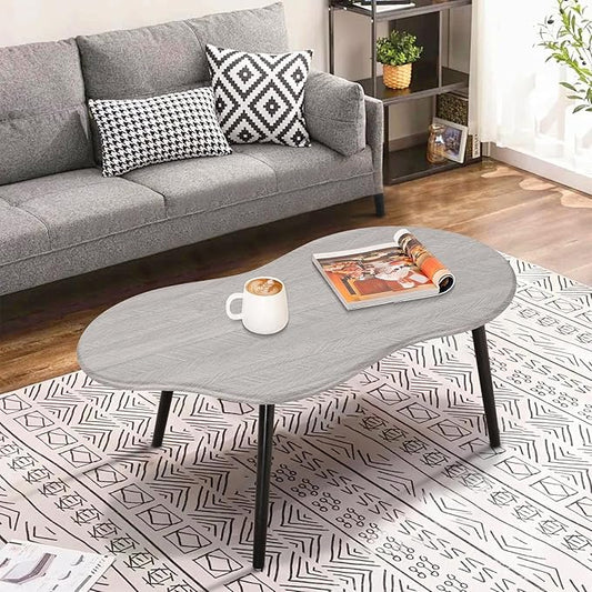 Farmhouse Coffee Table Rustic Grey Cloud Shape Coffee Tables for Small Spaces Unique Irregular Center Table with Wood Frame Decorative Furniture for Living Room, Office