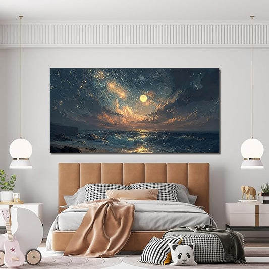 Canvas Wall Art Decor Beach Waves Oversized Wall Art Pictures For Living Room Decorations Artwork For Walls Gold And Blue Art Wall Decor For Bedroom Office Canvas Pictures For Wall Decor 29 × 58 Inch