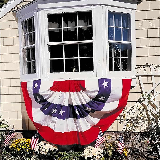 1.5x3 Ft American Pleated Fan Flag Decoration, Patriotic Half Fan Bunting flag Banner for 4th of July, Memorial Day & Independence Day, Indoor Outdoor Window Garden Fence balcony Porch Yard Decor(type 1)