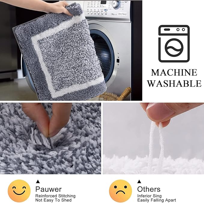 Pauwer 2 Piece Non Slip Bath Mats, Absorbent Shower Rugs for Bathroom Floor, Tub and Shower
