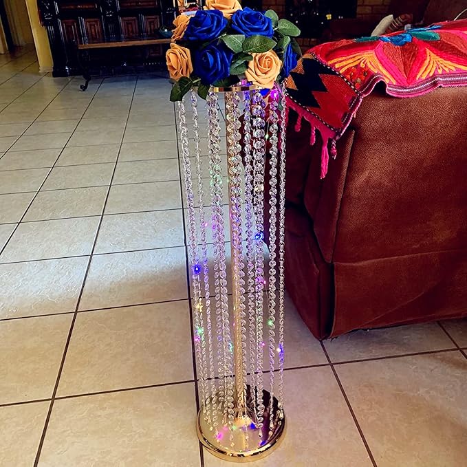 Set of 10 Luxury Crystal Metal Flower Stand - 35.4inch Tall Wedding Centerpieces for Tables, Parties, Wedding Waypoints, Home Decor (Gold,10pcs)