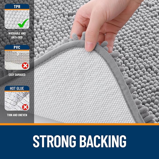 OLANLY Long Bathroom Runner Rug 59x24, Extra Soft Absorbent Chenille Bath Rugs, Rubber Backing Quick Dry, Machine Washable Bath Mats for Bathroom Floor, Tub and Shower, Home Decor Accessories, Grey