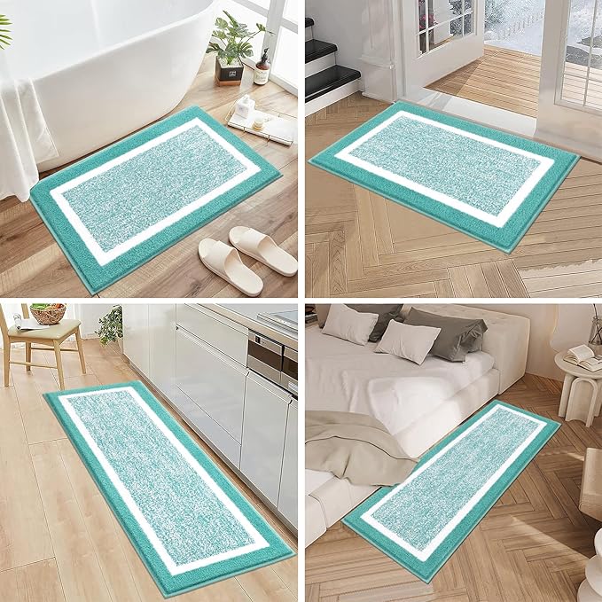 Pauwer Bathroom Rug Set, Non Slip Bath Mat, Absorbent Shower Rug for Floor, Tub and Shower, Teal