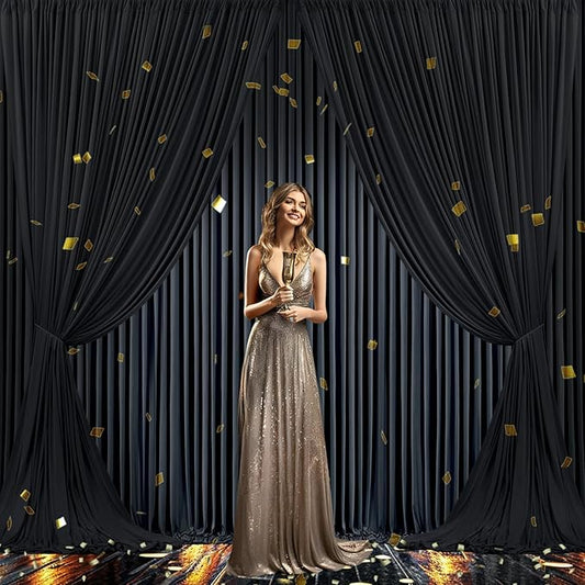 10x10 Black Backdrop Curtain for Parties Wrinkle Free Black Photo Curtains Backdrop Drapes Fabric Decoration for Birthday Party Wedding 5ft x 10ft,2 Panels
