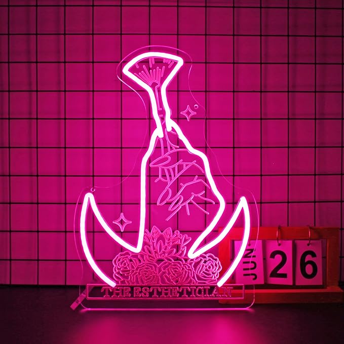 Neon Sign, Nails Salon Neon Signs for Wall Decor Neon Pink LED Signs 3D Engrave Neon Light Up Signs Home Decor for Business Bedroom Club Party Bars Shop USB Operated