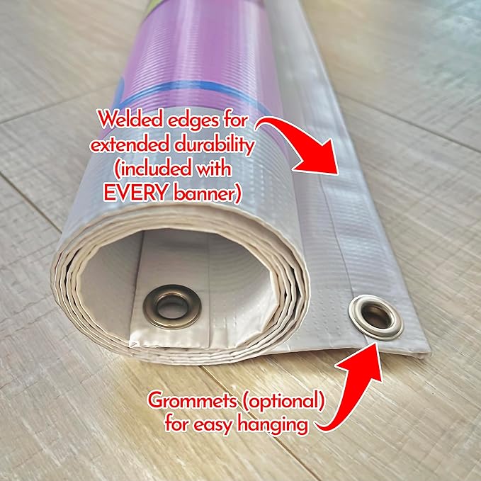 Custom Design - Any Size Vinyl Banner - Full Color - Made in USA - Business, Storefront, Birthday Party, Graduation, Outdoor Events, Garage, Shop, Baby Shower, Backdrop - Fast Turnaround (4' x 5')