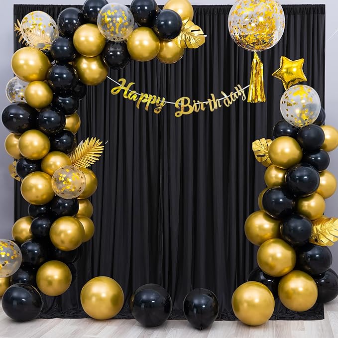 16 x 10ft Black Backdrop Curtains Photo Background Curtains 4 Panels (10'L x 4'W Each) with Rod Pocket, Wrinkle-Free Polyester Backdrop Drapes for Father's Day Party Birthday Prom Haunted House RIP