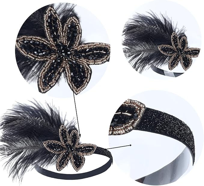 1920S Headband For Women Feather 20s Gatsby Headpiece Flapper Headband for Girl