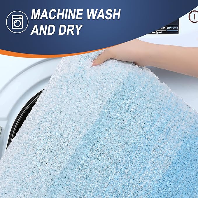 OLANLY Luxury Toilet Rugs U-Shaped 24x20, Extra Soft and Absorbent Microfiber Bathroom Rugs, Non-Slip Plush Shaggy Bath Mat, Machine Wash Dry, Contour Bathroom Mats for Toilet Base, Sky Blue