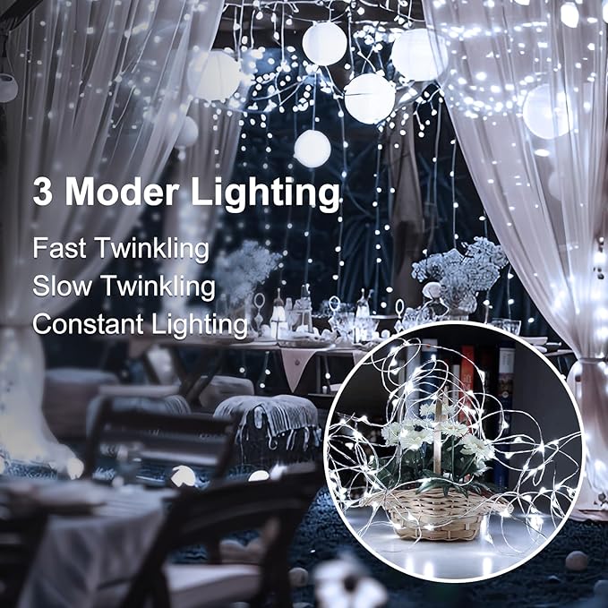 Fairy Lights,Silver Wire String Lights Waterproof,Battery Operated 7FT 20LED Firefly Starry Moon Lights for DIY Christmas Wedding Party Bedroom Decor (White, 24 Pack)
