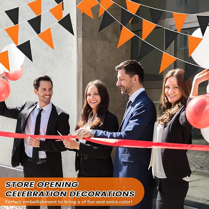 100 Feet Pennant Banners Flags 75 Solid String Triangle Flags for Grand Opening, Carnival Theme Birthday Party Decoration Outdoor Events Classroom Decoration(Orange Black)