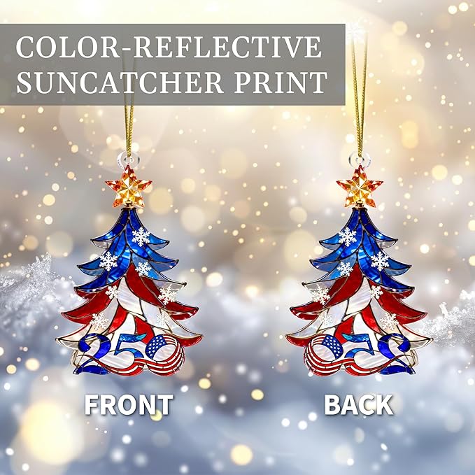United States 250th Anniversary Ornament, 2D Acrylic 250th Anniversary USA Christmas Tree Ornament, 250 Patriotic American Flag Christmas Ornaments, Gift for US Citizens, Patriotic Collectors Decor