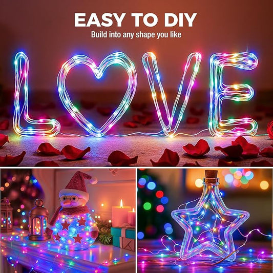 litogo 20 Pack 7FT 20 LED Fairy Lights Battery Operated, 3 Lighting Modes, Bulk Mini Twinkle String Lights Waterproof Silver Wire for Weddings Mason Jars Party Christmas Decorations-Multi-Colored