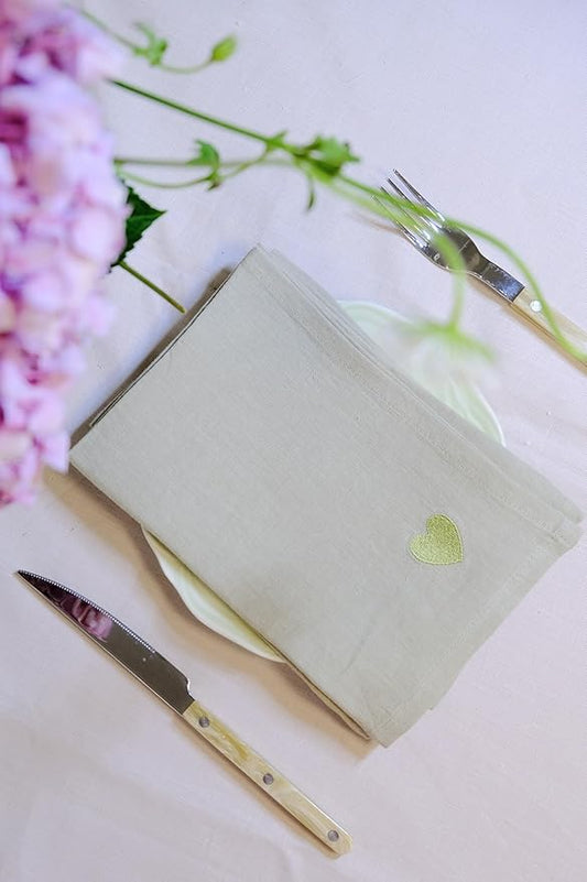 100% Linen Napkins Set of 4 -Sage Green Cloth Dinner Napkins, Embroidered, Washable and Reusable, Elegant Table Decor for Summer Dining, Wedding & Special Occasions, 17.7 x 17.7 Inch
