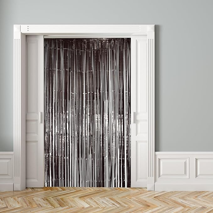 2 Pack Black Fringe Curtain Backdrop, Black Streamers, Halloween, Birthday, Shower, Party Decorations