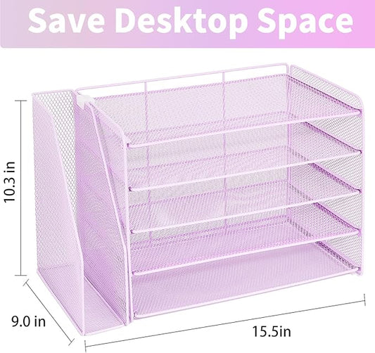 OPNICE 5-Tier Paper Organizer with Magazine Holder, Desk Organizers and Accessories, Office Desk Accessories & Workspace Organizers, Desktop File Organizer for Office Supplies Storage, Purple