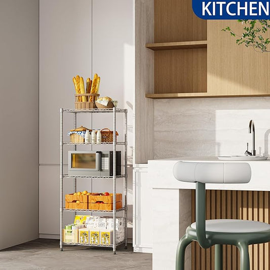 REGILLER 5-Wire Shelving Metal Storage Rack Adjustable Shelves,Standing Storage Shelf Units for Laundry Bathroom Kitchen Pantry Closet(Silver,11.8" D x 21.2" W x 53.5" H)