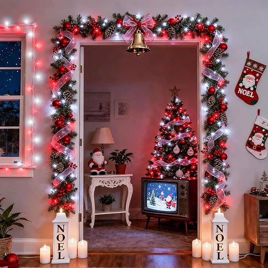 JMEXSUSS Connectable Red and White Christmas Lights, 8 Modes 100 LED Twinkle String Lights Indoor, Clear Wire Plug-in Christmas String Lights Outdoor Waterproof