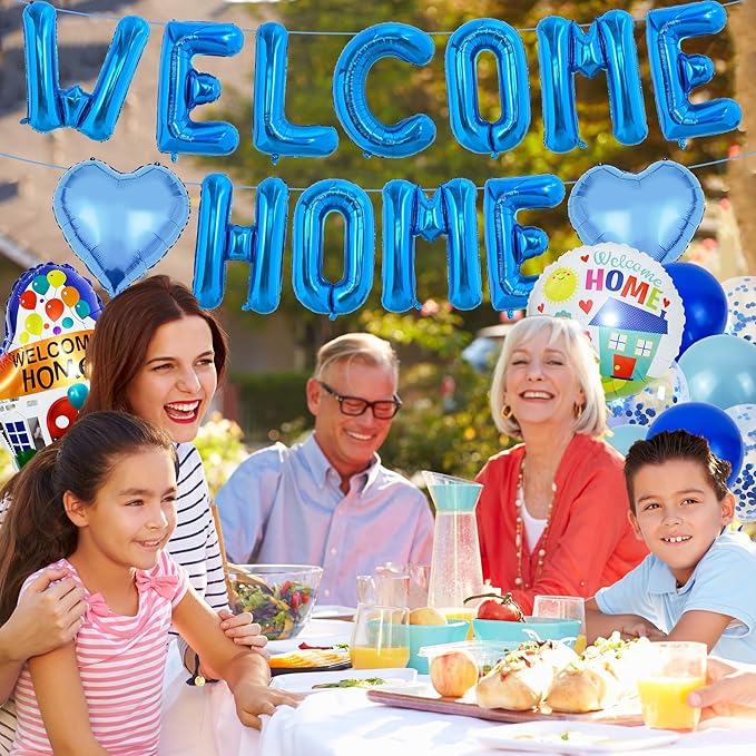 Welcome Home Decorations 26 Pcs Party Decorations Include Welcome Home Banner Latex Round Love Foil Balloons, Pull Flower, Suitable for Home Party Decorations