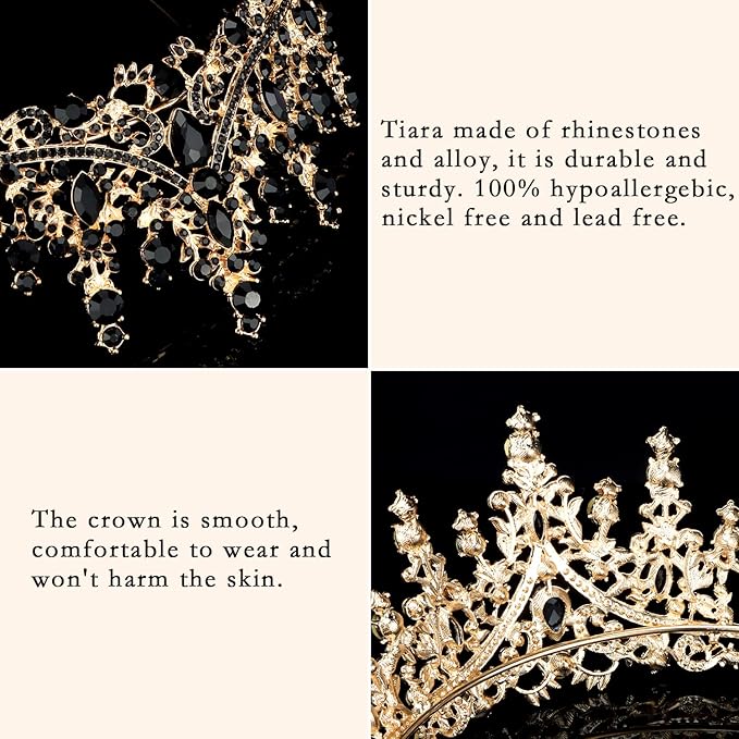 COCIDE Bronze Tiara and Crown for Women Baroque Crystal Queen Crown Vintage Rhinestone Tiara for Girl Bride Wedding Hair Accessories for Bridal Birthday Party Prom