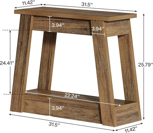 Tribesigns Wood End Table, Small Side Table with 2 Storage Shelves, Rustic Accent Narrow Nightstand for Living Room, Bedroom (1, Rustic Brown)