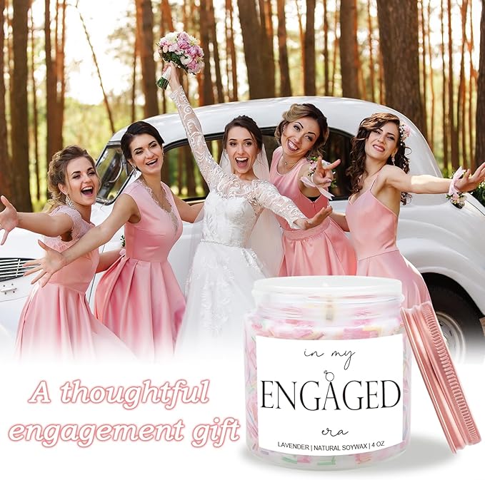 Bridal Shower Gifts- in My Engaged Era Aromatherapy Lavender Scented Soy Wax Candle- Engagement Gifts for Couples,Wedding Shower Bachelorette Present for Bride 4oz