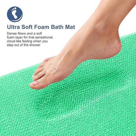 OLANLY Thick Memory Foam Bath Mat Rug 24x16, Extra Soft Absorbent Bathroom Rug, Quick Dry Bath Mats, Non-Slip, Machine Washable Carpet for Bathroom, Tub and Shower, Home Decor Accessories, Mint Green