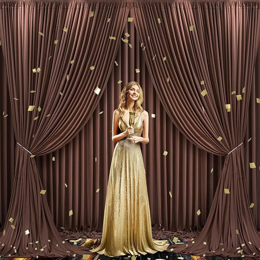 10x10 Brown Backdrop Curtain for Parties Wedding Wrinkle Free Brown Photo Curtains Backdrop Drapes Fabric Decoration for Birthday Party Baby Shower 5ft x 10ft,2 Panels