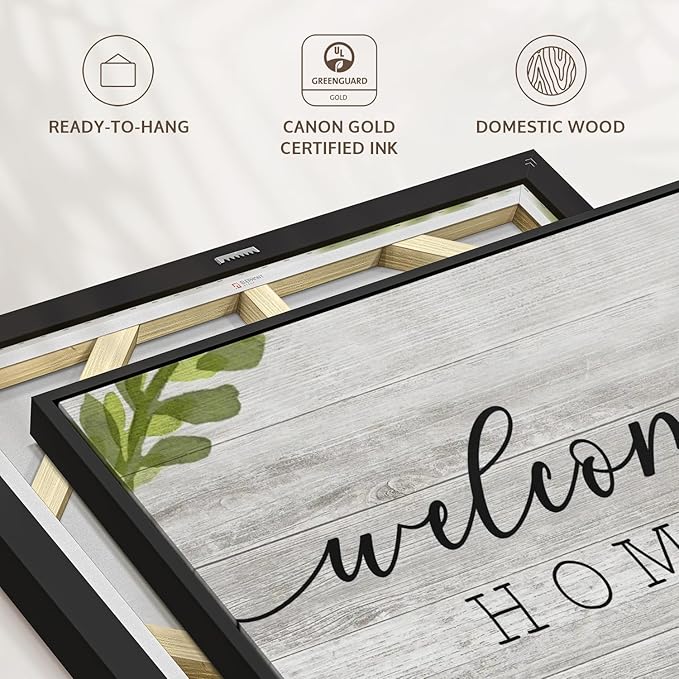 Elephant Stock Rustic Welcome Home Wall Art - Horizontal Floating Framed Canvas - 1-Piece Living Room Wall Decor - Digital Art Inspirational And Typography Canvas Print - Gray and Black Decor for Wall by Natalie Carpentieri - 31" X 21"