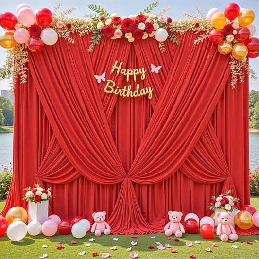10x10 Red Backdrop Curtain for Parties Wedding Wrinkle Free Red Photo Curtains Backdrop Drapes Fabric Decoration for Birthday Party Baby Shower Christmas 5ft x 10ft,2 Panels