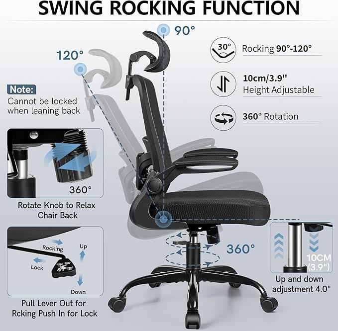 FelixKing Office Chair, Desk Chair with Soft Lumbar Support, Ergonomic Computer Chair with Headrest High Back Armrest, Adjustable Height Home Office Swivel Chair for Woman Man