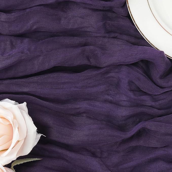 3 Pack 10FT Dark Purple Cheesecloth Table Runner 35x120 Inch Boho Gauze Table Runner Rustic Cheese Cloth Long Romantic Table Runners for Wedding Bridal Shower Birthday Party Table Decor (Grape)