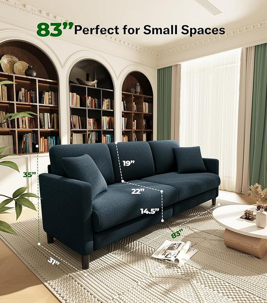 83" Couches for Living Room, Comfy Sofas for Living Room, Teddy Sofa Couch, Tool-Free Setup Loveseat Sofa, All-Wood Love Seat Couches, Small Couch 2 Pillows Included, Slate Blue