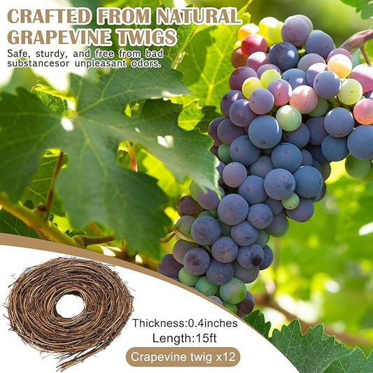 Janinka 12 Pcs Grapevine Garland Natural Grape Vine Wreath for Crafts DIY Twig Garland Rattan Hanging Vine Wreath for Wedding Christmas House Holiday Door Vase Wall Home Decor
