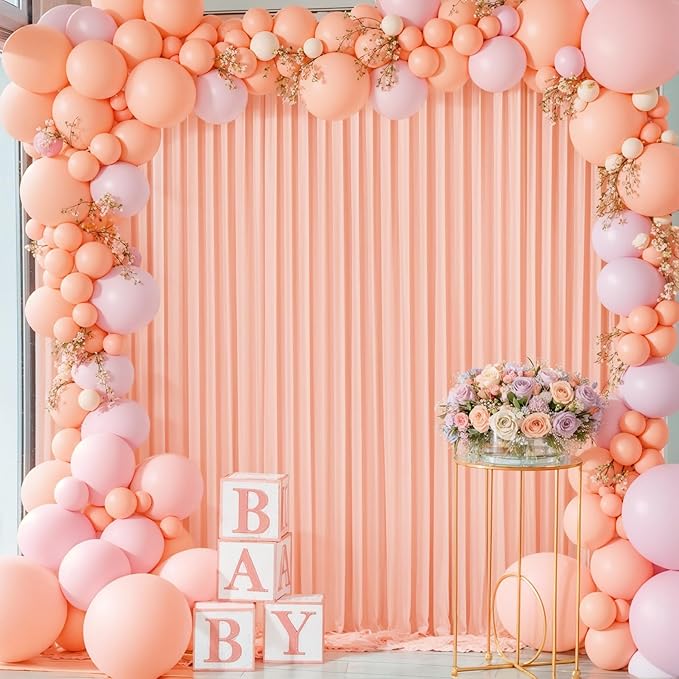 6 Panels Peach Backdrop Curtain for Parties Baby Shower Wrinkle Free Peach Photo Curtains Backdrop Drapes Fabric Decoration for Wedding Birthday Party 30ft(W) x 10ft(H)