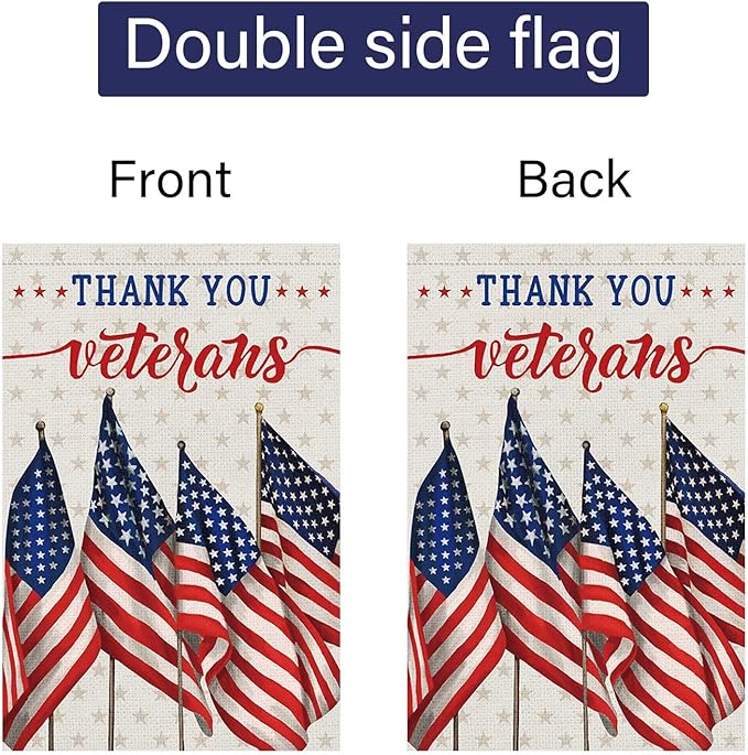 Louise Maelys Thank You Veterans Garden Flag Patriotic Veterans Day 28x40 Inch Double Sided Stars and Stripes Large Burlap Memorial Yard Flag Outside Outdoor House Decor