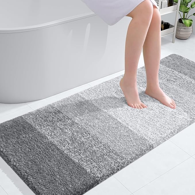 OLANLY Bathroom Runner Rugs 45x27, Extra Soft Absorbent Microfiber Bath Rugs, Rubber Backing, Quick Dry, Washable Bath Mats for Bathroom Floor, Tub and Shower, Home Decor Accessories, Light Grey