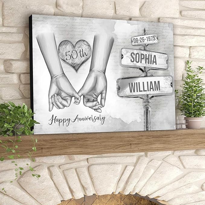 GABITA Personalized Crossroads Street Sign Couple Wall Art, Wedding Anniversary Couple Canvas, Gift for Husband and Wife, Parents, Gift for Christmas, Valentine
