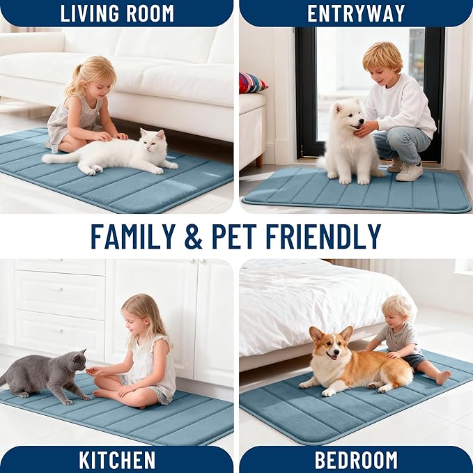 OLANLY Memory Foam Long Bathroom Rugs Runner 47x20, Super Soft Absorbent Bath Mat, Quick Dry, Machine Washable Shower Floor Rugs, Bathmat Carpet, Bathroom Home Decor Accessories, Airy Blue